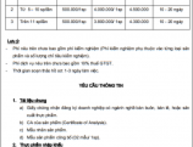 Bảng giá công bố chất lượng thực phẩm - nguyên liệu thực phẩm 
